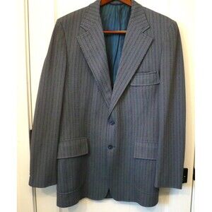 Vtg 1970s Curlee Men Blue Grey Stripes Sport Coat Jacket 42R Anchor Hippie Disco